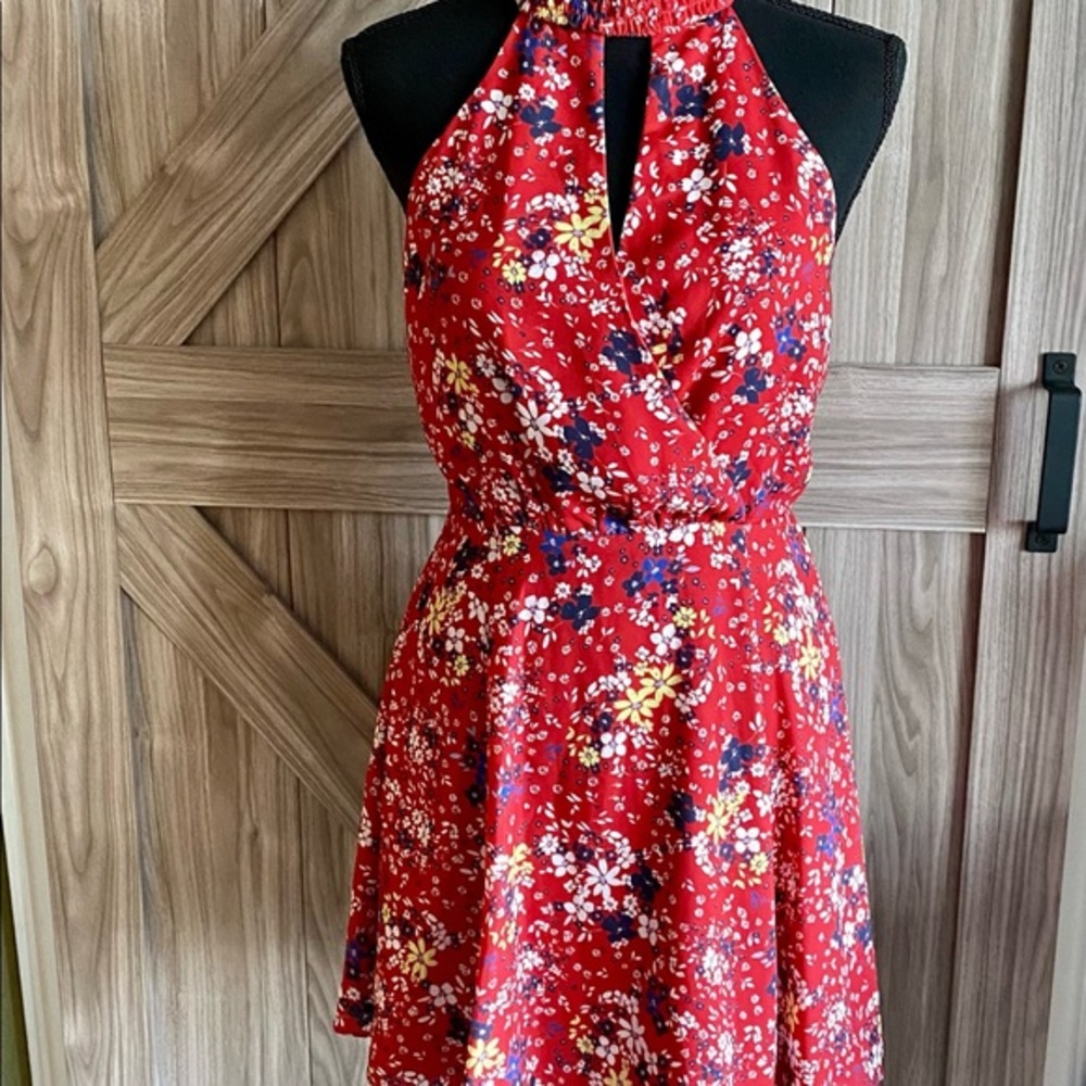 Parker Red Floral Halter Mini Dress